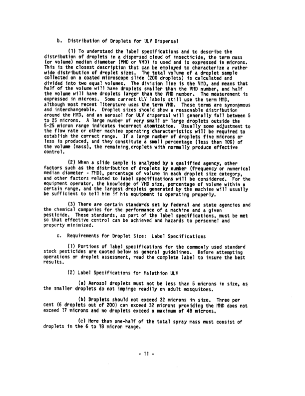 Armed Forces Pest Management Board, Technical Information Memorandum No. 13 (TIM 13), �Ultra Low Volume Dispersal of Insecticides by Ground Equipment,� CMAT 1998268-0000008, March 1985, pp. 10-11.