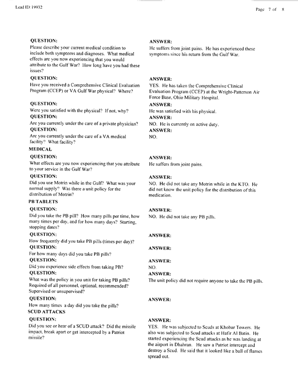   Lead Sheet #19932, Interview with 301st Military Police Camp veteran, December 7, 1998.