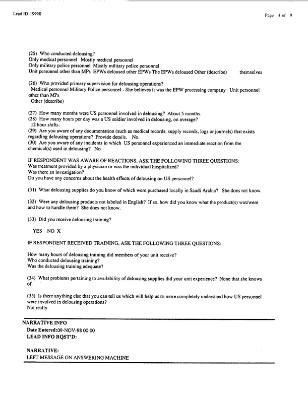  Lead Sheet #19990, Interview with 401st Military Police Camp veteran, November 9, 1998, p. 3