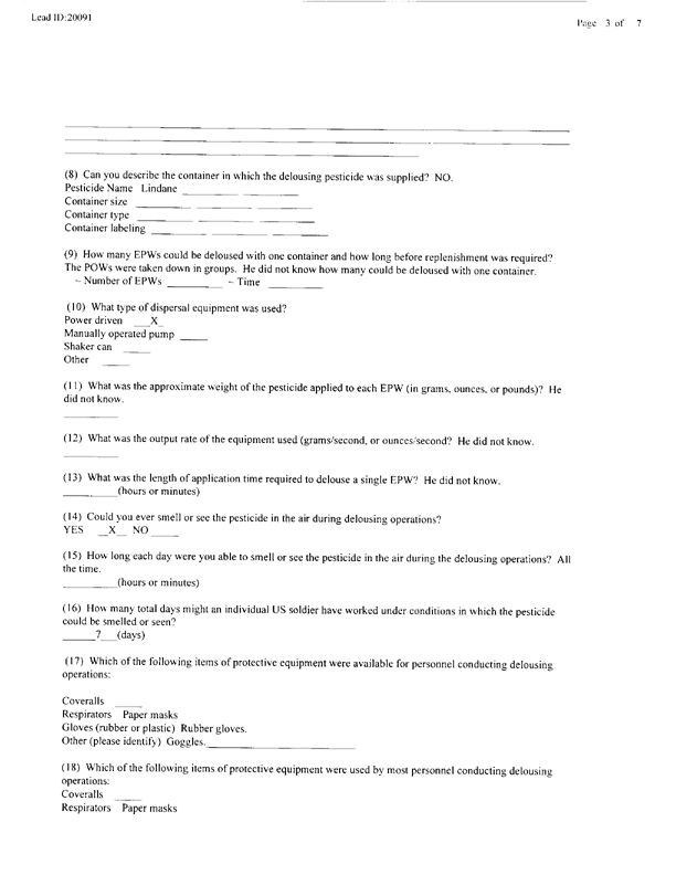   Lead Sheet #20091, Interview with 403rd Military Police Camp veteran, December 8, 1998.