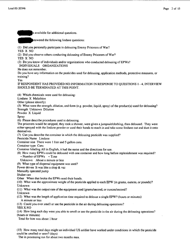 Lead Sheet #20386, Interview with 401st Military Police Camp veteran, November 24, 1998, p. 2