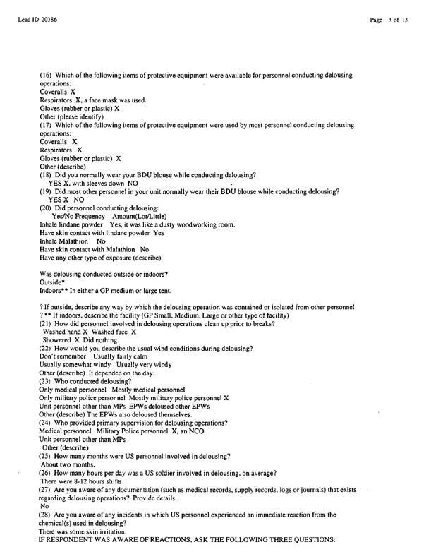 Lead Sheet #20386, Interview with 401st Military Police Camp veteran, December 18, 1998, p. 3.