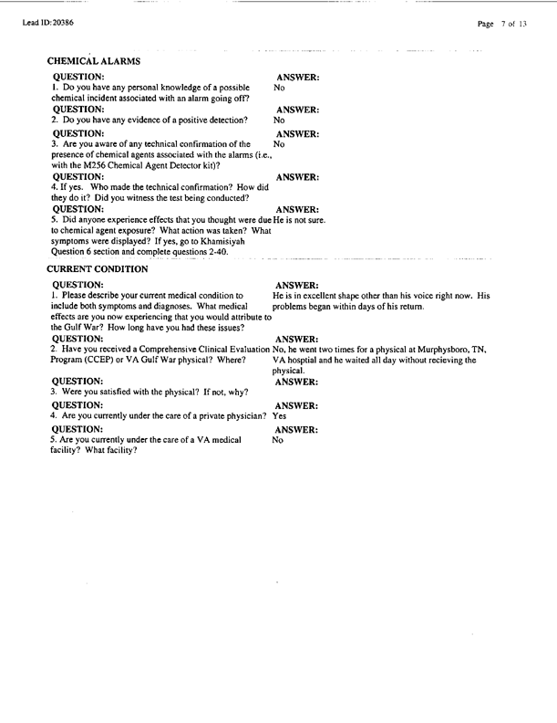 Lead Sheet #20386, Interview with 401st Military Police Camp veteran, December 18, 1998, p. 3.