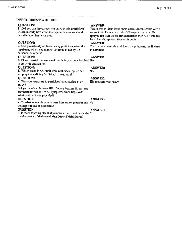Lead Sheet #20386, Interview with 401st Military Police Camp veteran, December 18, 1998, p. 3.