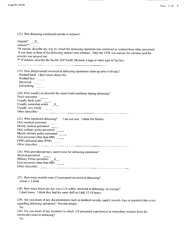   Lead Sheet #20506, Interview with 301st Military Police Camp veteran, December 9, 1998.