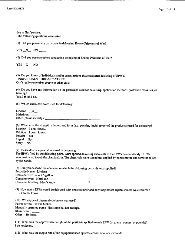   Lead Sheet #20822, Interview with 403rd Military Police Camp veteran, December 18, 1998.