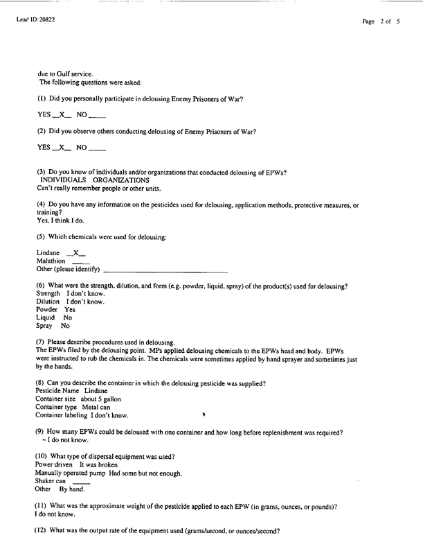 Lead Sheet #20822, Interview with 403rd Military Police Camp veteran, December 18, 1998, p. 1.