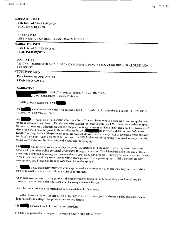 Lead Sheet #20824, Interview with 401st Military Police Camp veteran, April 5, 1999