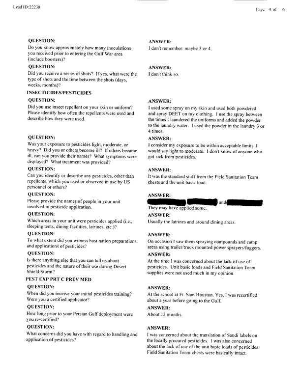 Lead Sheet #22238, Interview with preventive medicine specialist, March 1, 1998.