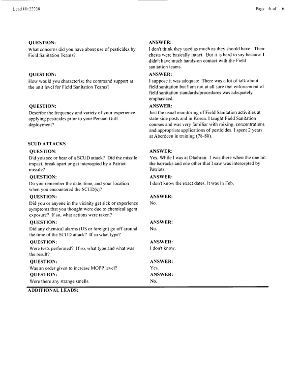 Lead Sheet #22238, Interview with preventive medicine specialist, March 1, 1998.