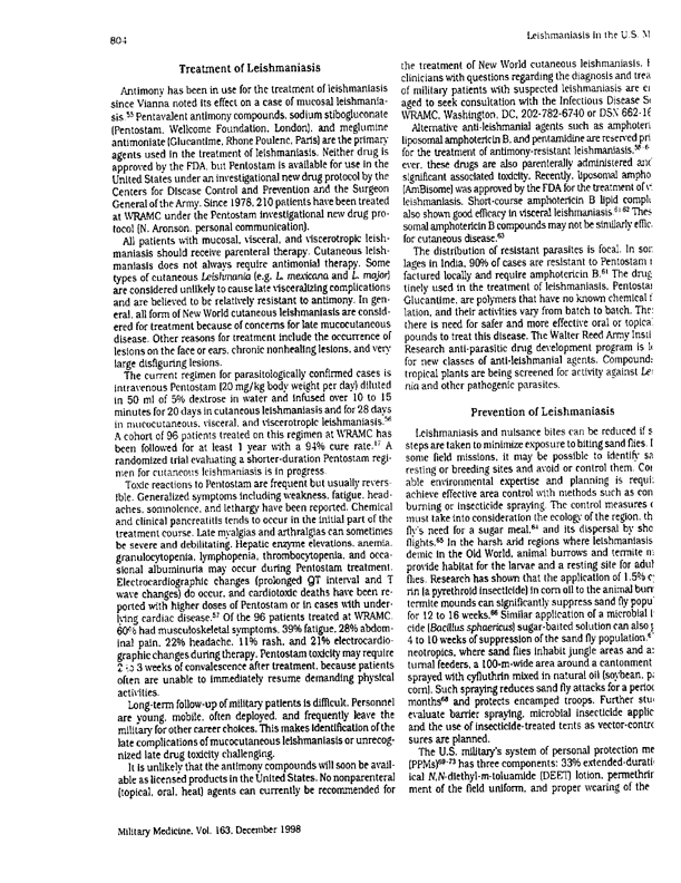 Samuel Martin, et. al., �Leishmaniasis in the United States Military,� Military Medicine, December 1998, p. 801.