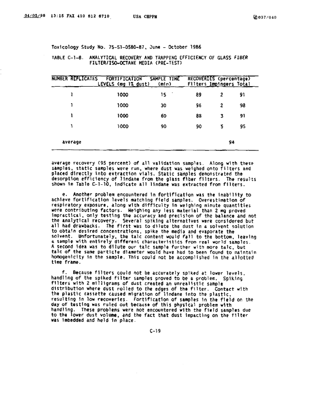 U.S. Army Environmental Hygiene Agency, �Determination of Exposure Levels in a Simulated Delousing Procedure,�  Study # 75-51-0580-86, February 1987.