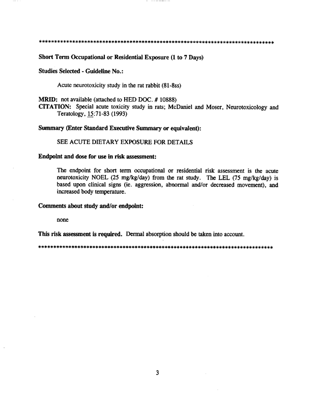 US Environmental Protection Agency, �Permethrin: Toxicology Endpoint Selection Document�, April 26, 1994, p. 2.