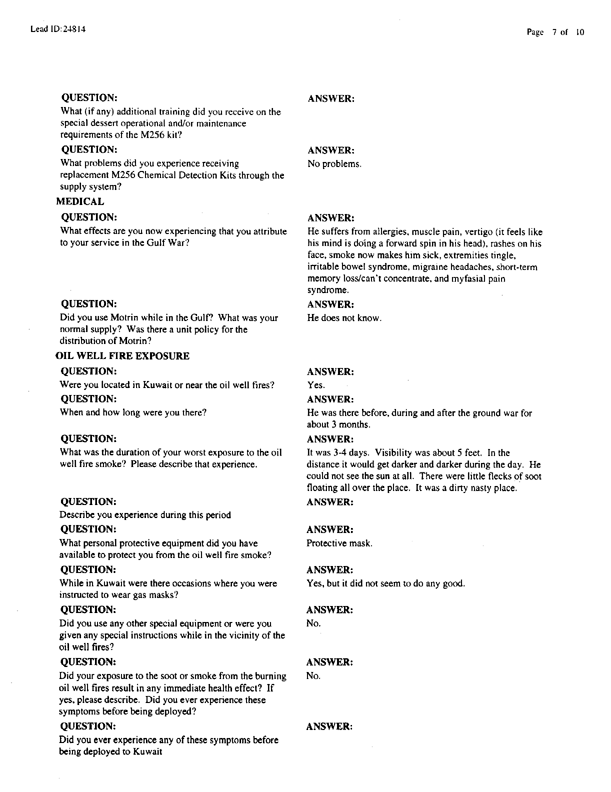  Lead Sheet #24814, Interview with 4th Tank Battalion assault specialist, September 9, 1999.