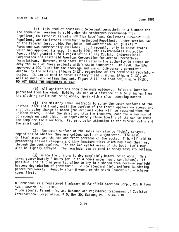   Coulston International Corporation, Label with Directions for Use for Permethrin Arthropod Repellent, Easton, PA, May 1990.