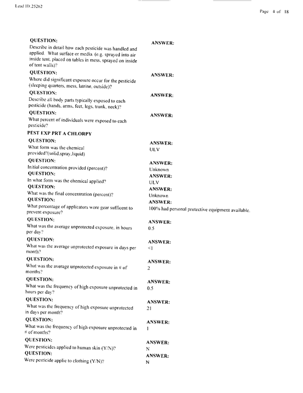   Lead Sheet #25262, Interview with 1st Medical Battalion entomologist, November 4, 1999.