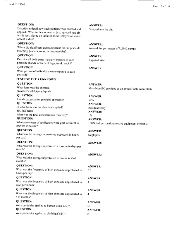   Lead Sheet #25262, Interview with 1st Medical Battalion entomologist, November 4, 1999.